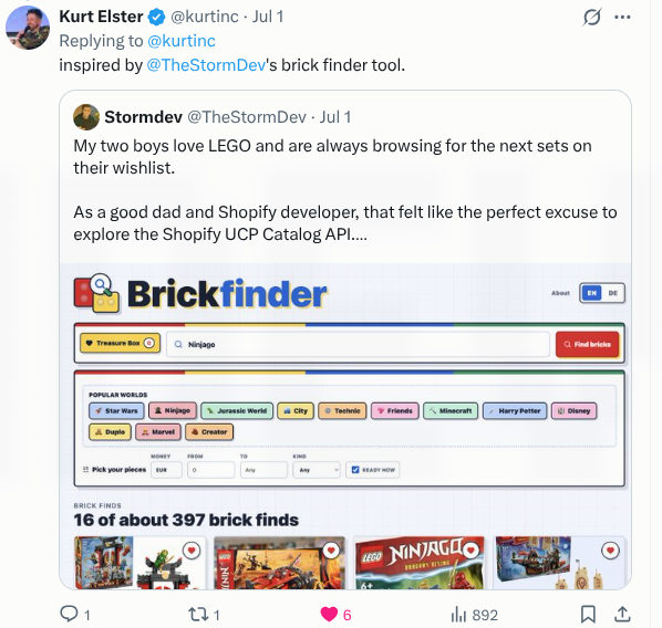 Kurt Elsters Reaktion, dass Brickfinder ein Katalog-Tool inspiriert hat