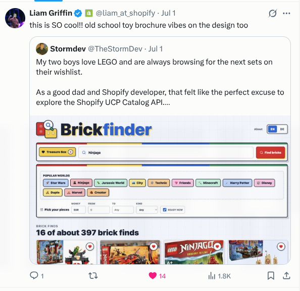 Liam Griffins Reaktion auf Konzept und Design von Brickfinder
