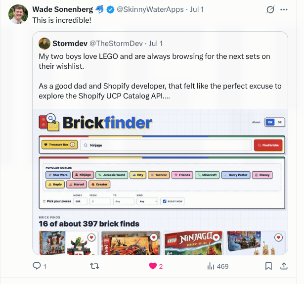 Wade Sonenbergs Reaktion auf den Brickfinder Launch