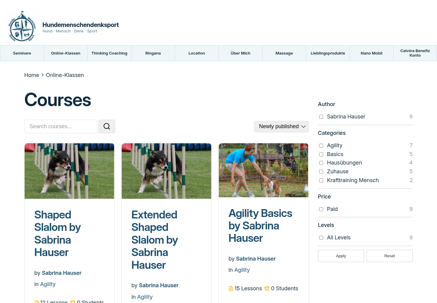 Hundemenschendenksport Online-Kurskatalog mit Hundetrainingskursen